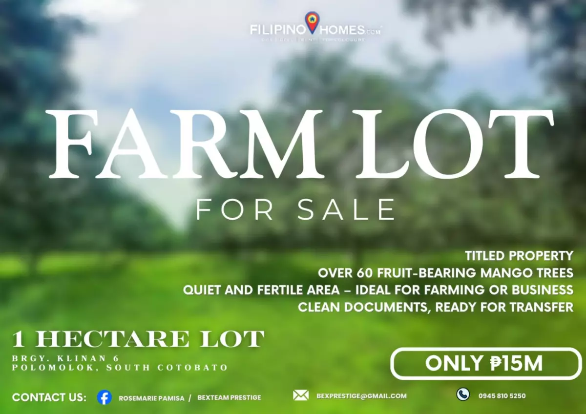 For Sale: 1 Hectare Agricultural Lot in Klinan 6, Polomolok South Cotabato