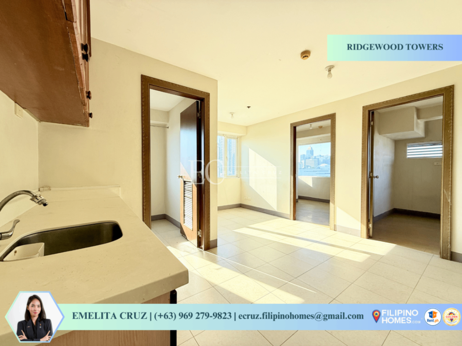 CORNER 2BR BARE UNIT FOR LEASE AT RIDGEWOOD TOWERS