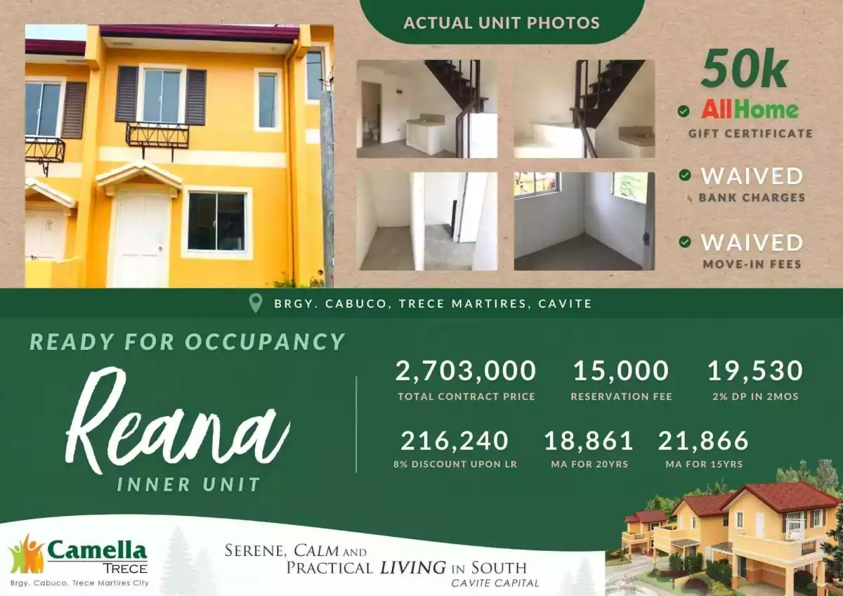 Camella Trece - Reana Inner Unit for sale! — Townhouse in camella, Cabuco, Trece Martires — Photo 2