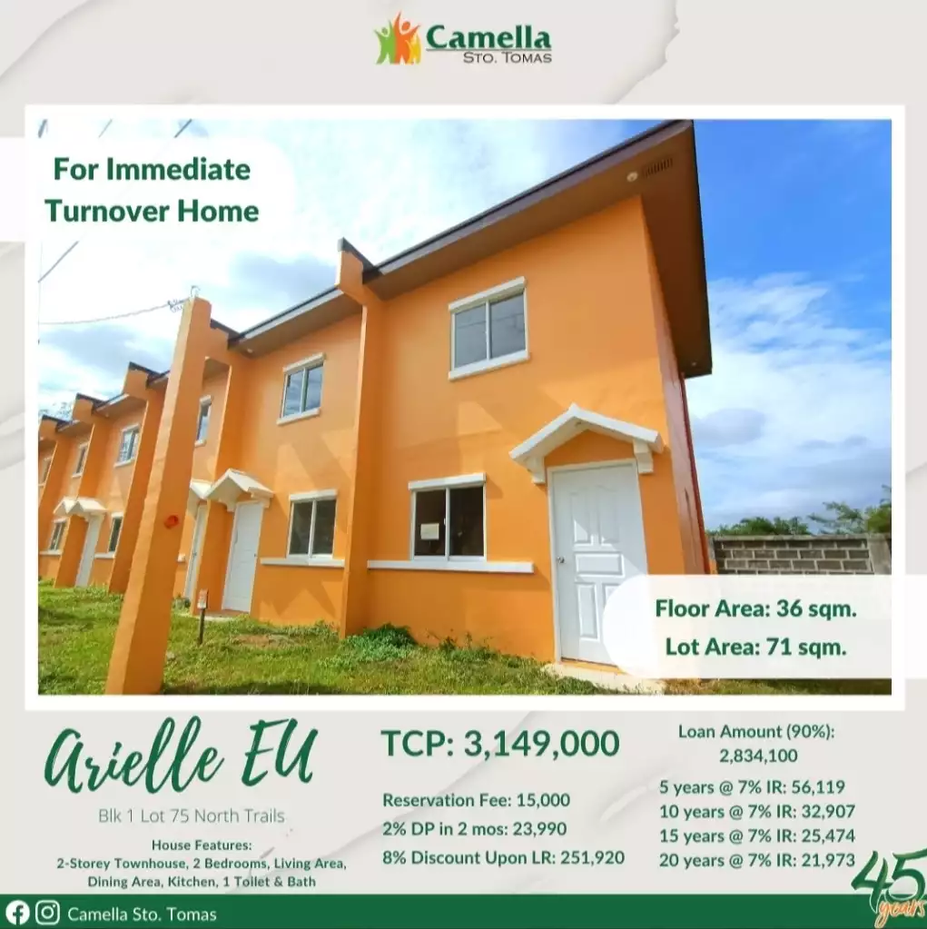 Camella Sto. Tomas, Batangas - Rfo Arielle units for sale! 
