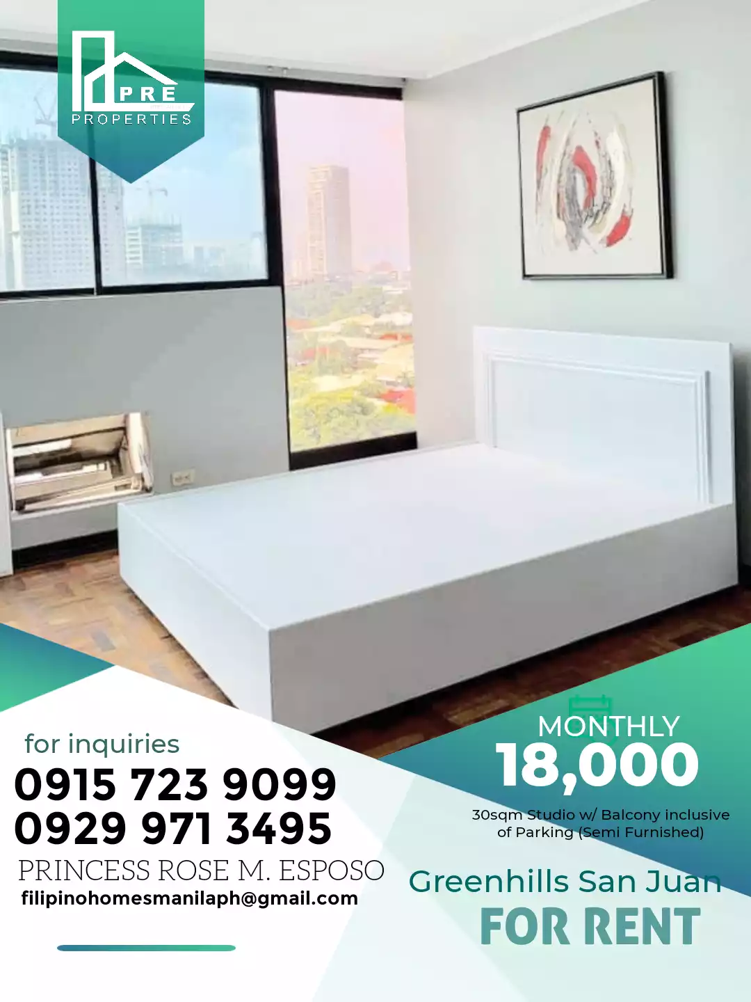 San Juan City - Studio 30sqm with parking for rent at Greenhills - photo 2