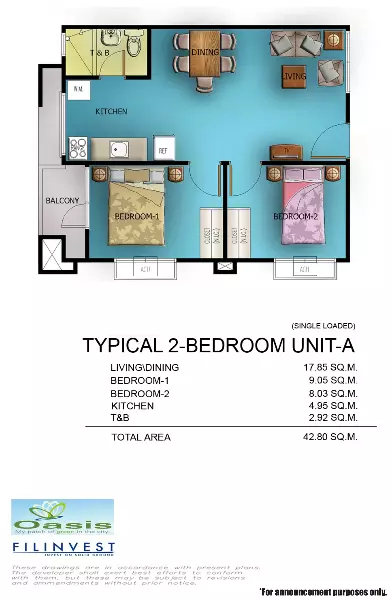 ONE OASIS 2-BR CORNER UNIT WITH BALCONY AND PARKING LOT FOR SALE — 2 Bedrooms in Talomo, Davao City, Davao del Sur — Photo 5