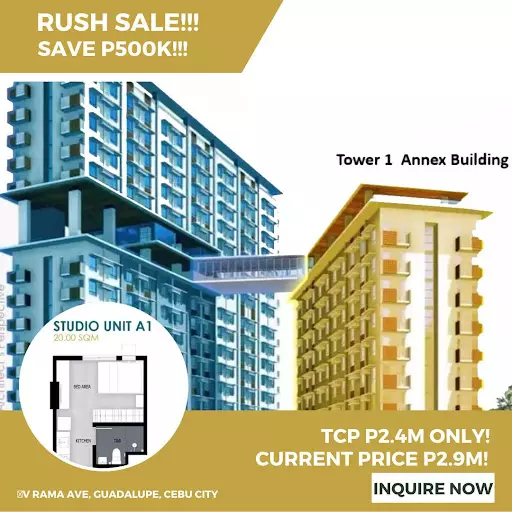 RUSH SALE!!! Save P500k for a studio unit at Guadalupe