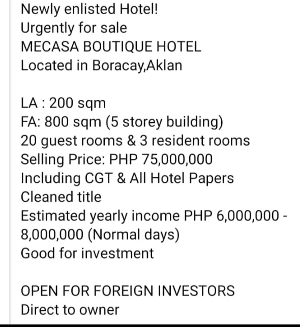 Urgent For Sale: MECASA HOTEL in Boracay — Hotel in Malay, Aklan, Philippines — Photo 5
