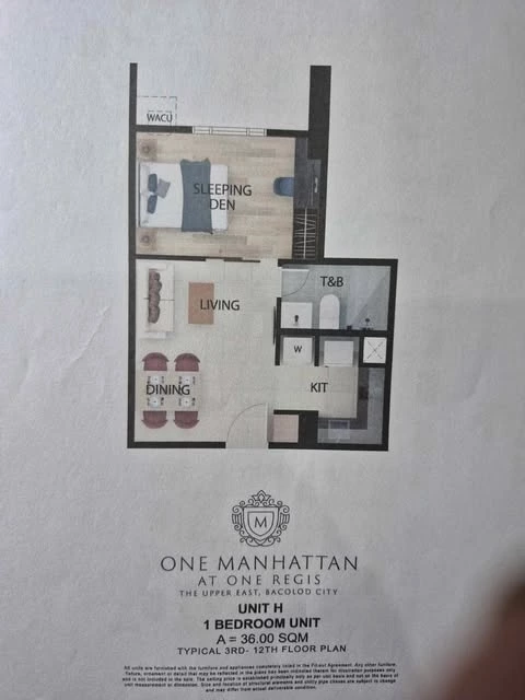FOR ASSUME One Manhattan at One Regis 3rd floor 1 bedroom unit 36 sq. meter floor area 