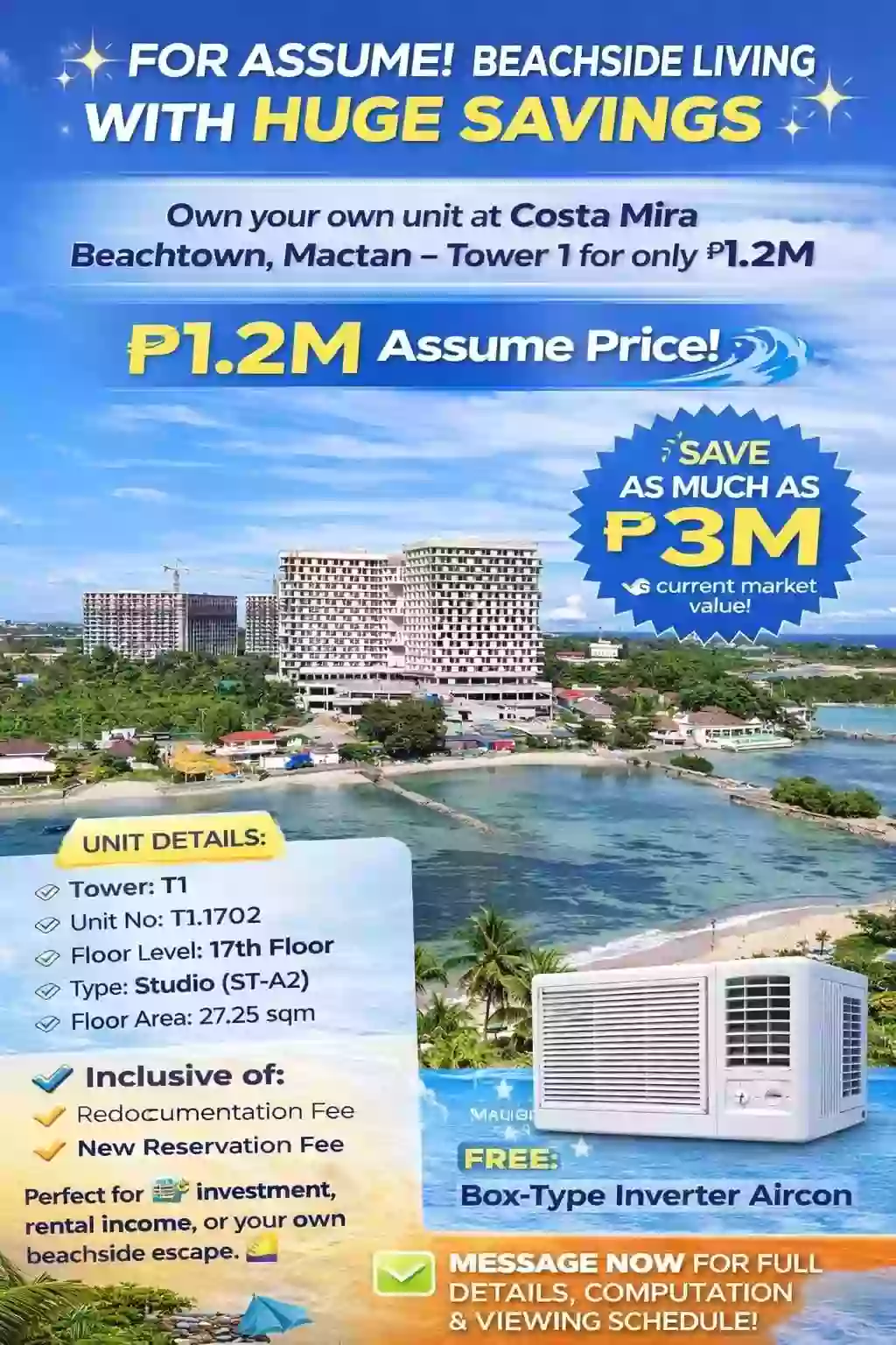 FOR ASSUME- STUDIO UNIT- COSTAMIRA BEACHTOWN MACTAN