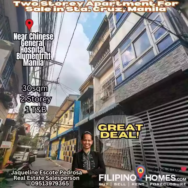 TWO STOREY APARTMENT FOR SALE NEAR CHINESE GENERAL HOSPITAL BLUMENTRIT SAMPALOC MANILA