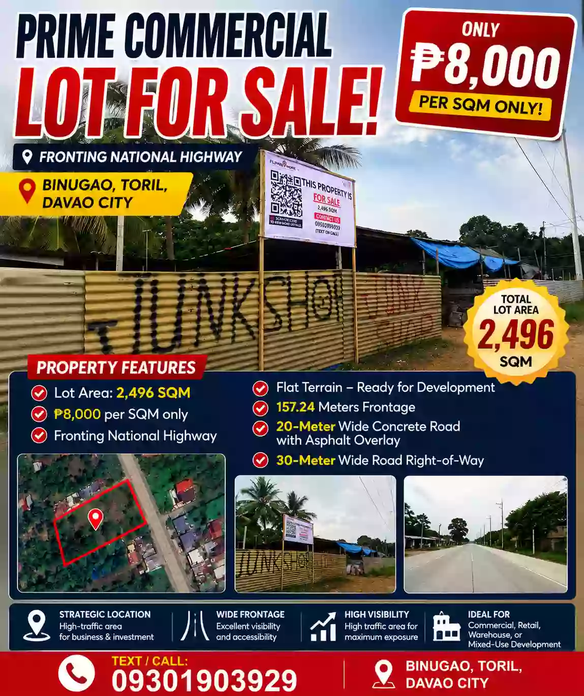 for sale Commercial Lot in Toril (Pob.), Davao City — 2496 sqm