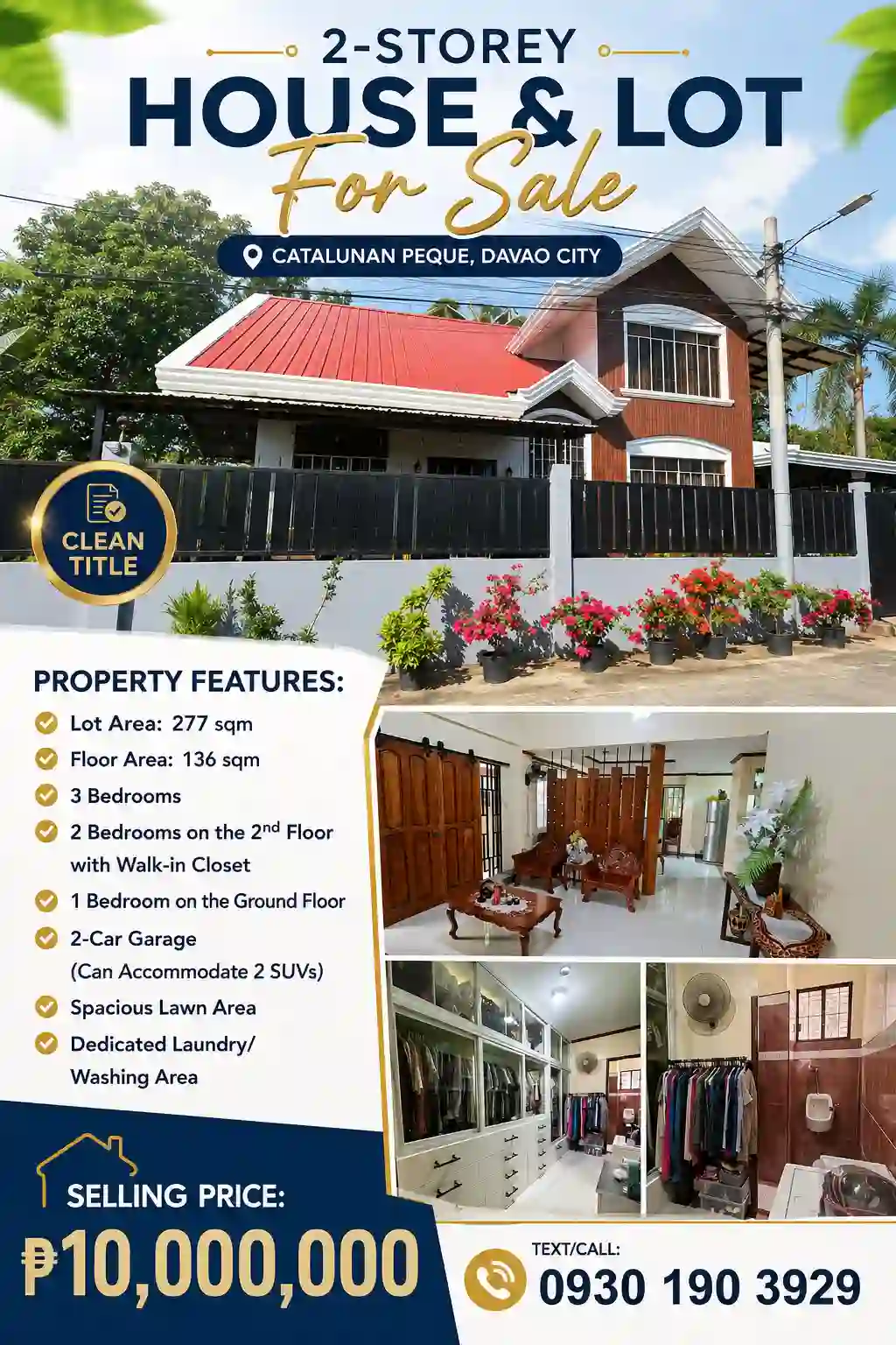 🏡✨ 2-STOREY HOUSE & LOT FOR SALE IN CATALUNAN PEQUEÑO, DAVAO CITY ✨🏡
