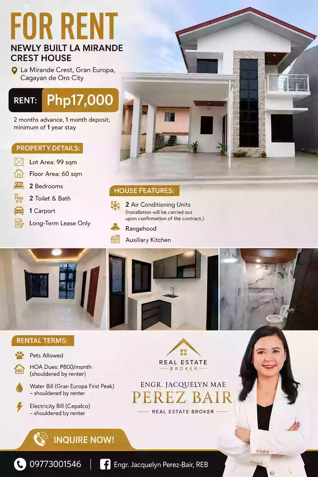 For Rent: 2BR House and Lot at La Mirande Crest, Cagayan de Oro City- Php 17,000 monthly only
