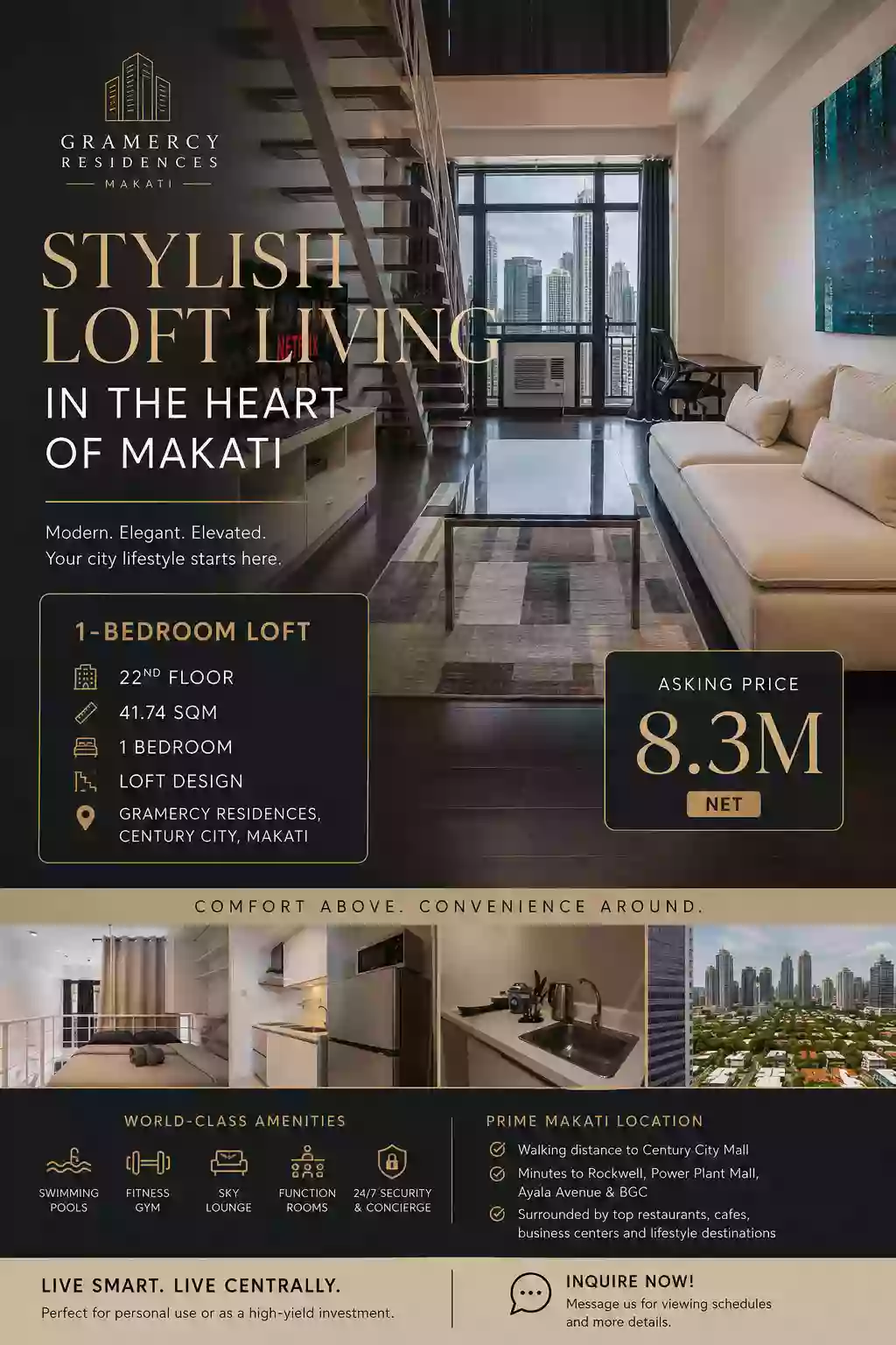 For Sale: 1BR Loft Condo in Poblacion, Makati City — 41.74 sqm