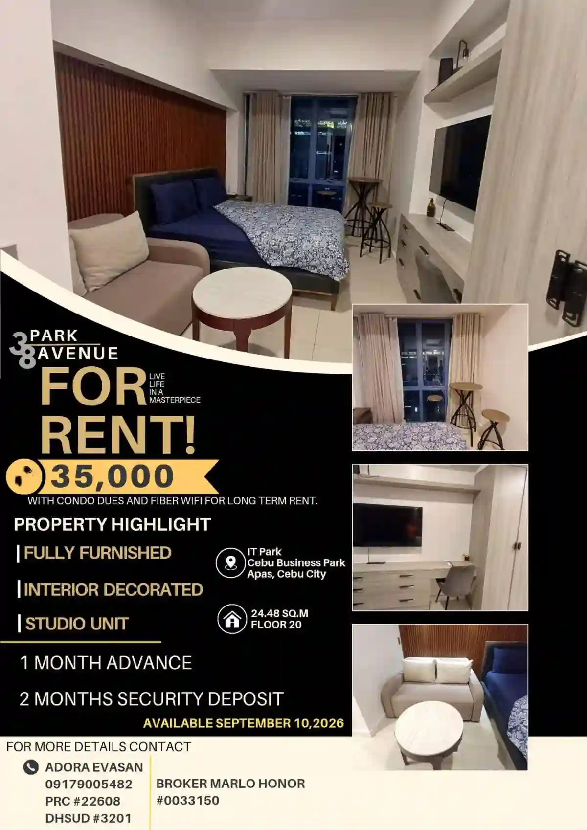 38 PARK AVENUE FULLY FURNISHED INTERIOR DECORATED FOR RENT PHP 35,000 WIFI/DUES