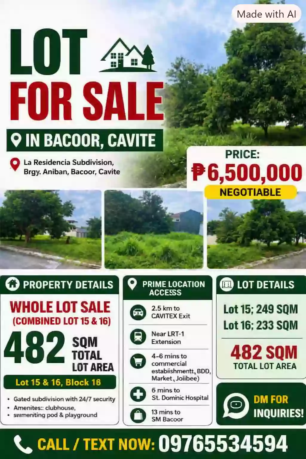 For Sale: Residential Lot in Aniban I, Bacoor — 482 sqm