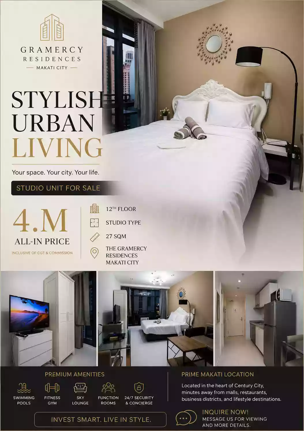 For Sale: Studio Condo in Poblacion, Makati City — 27 sqm