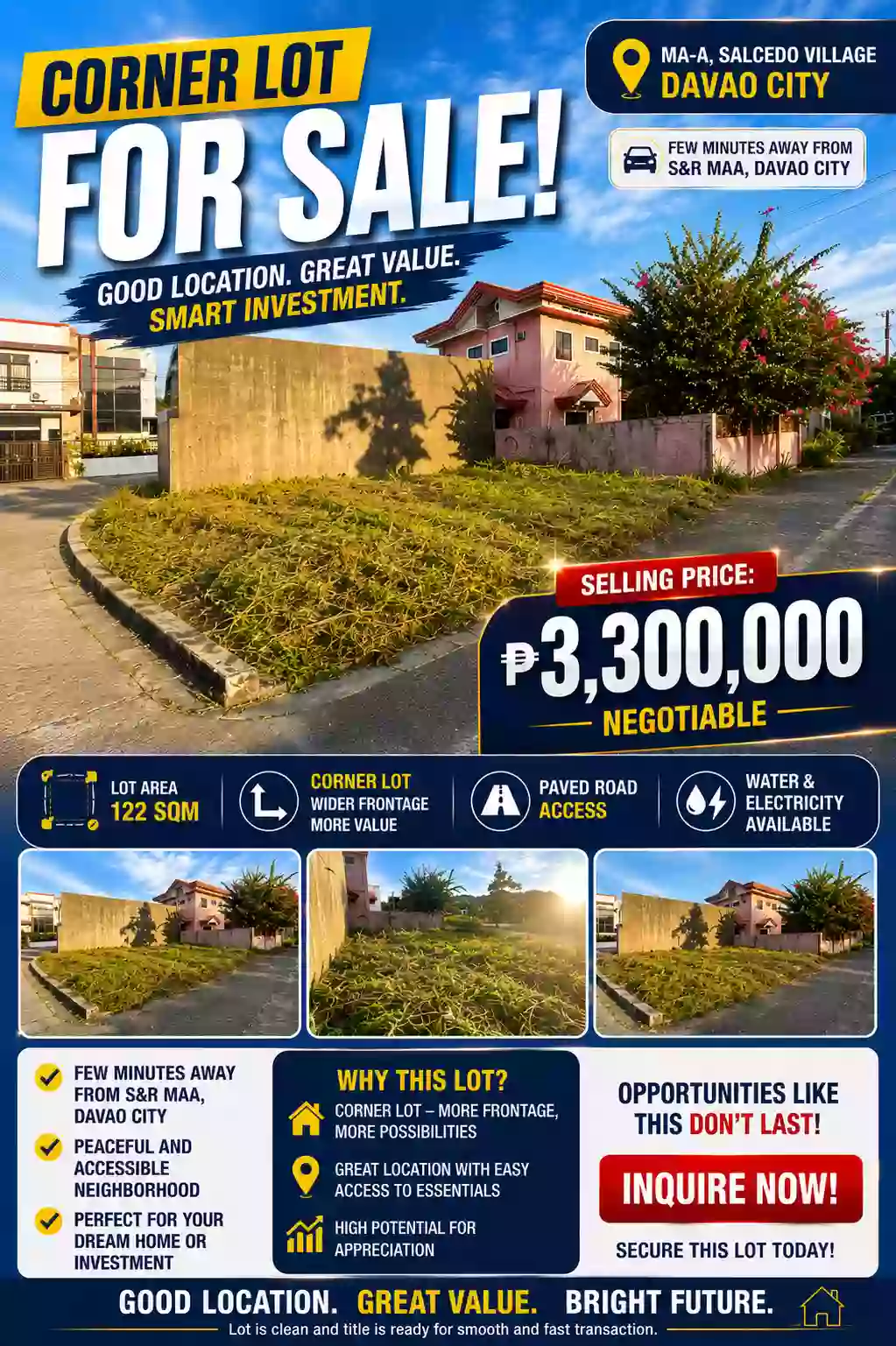 For Sale: Residential Lot in Ma-a, Davao City — 122 sqm Corner Lot