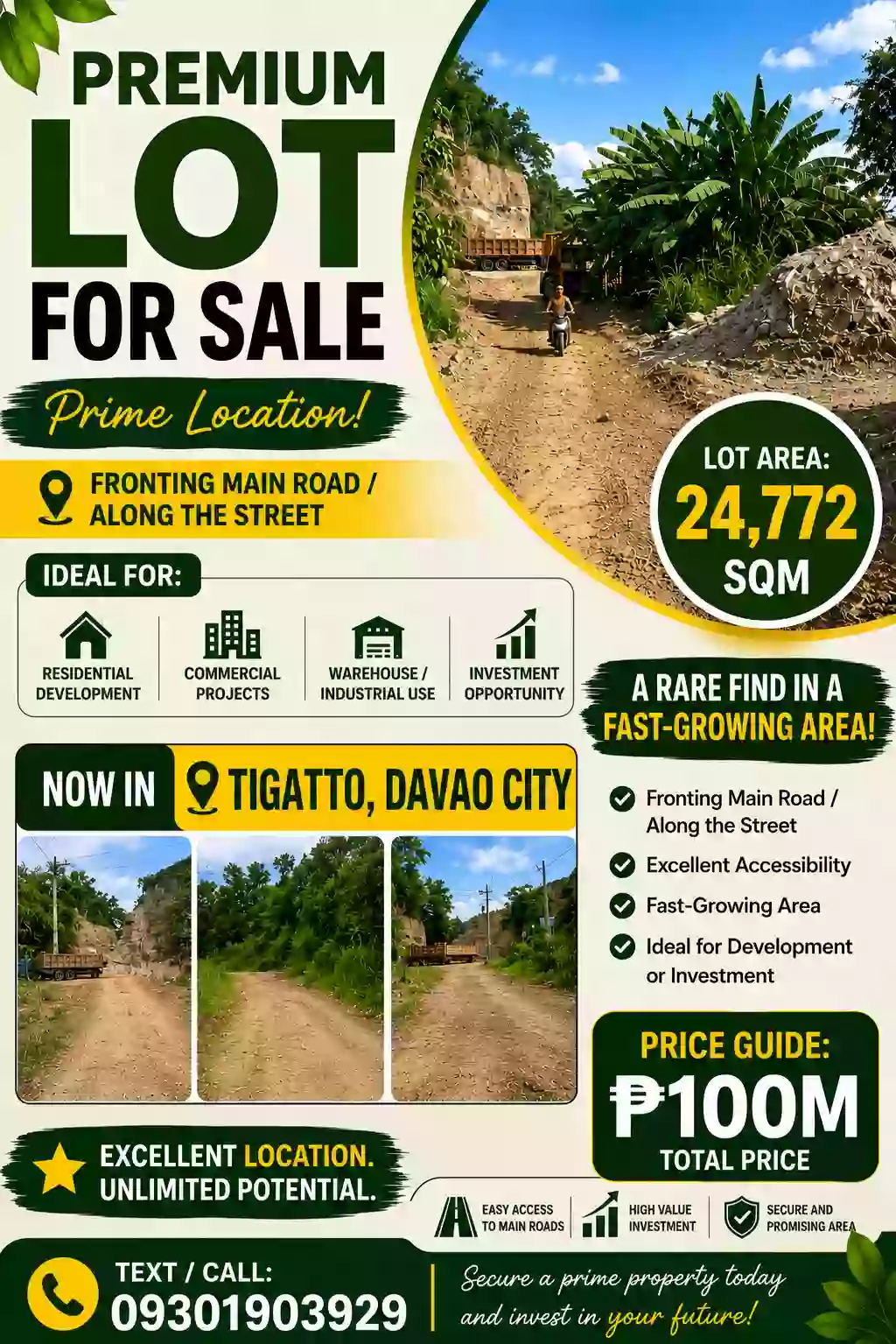 FOR SALE: Commercial Lot in Tigatto, Davao City — 24,772 sqm