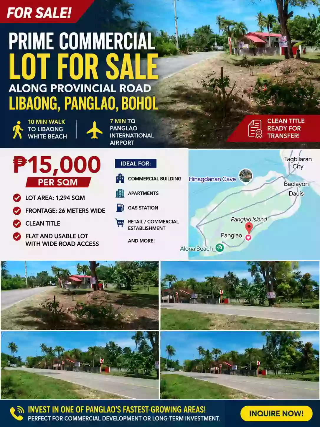 For Sale: Residential Lot in Libaong, Panglao, Bohol 1294 sqm