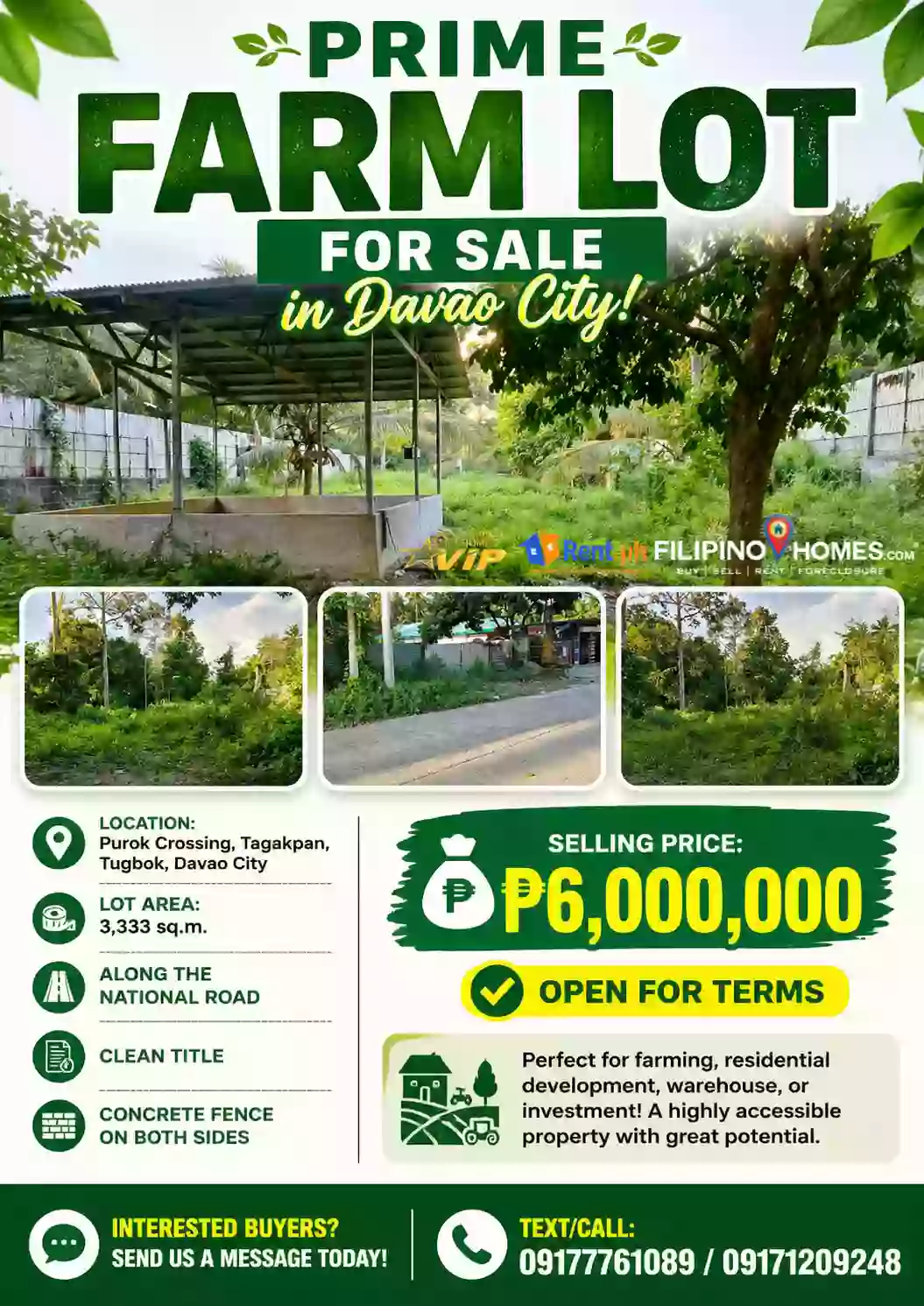 FOR SALE: Commercial Lot in Tugbok (Pob.), Davao City β 3333 sqm