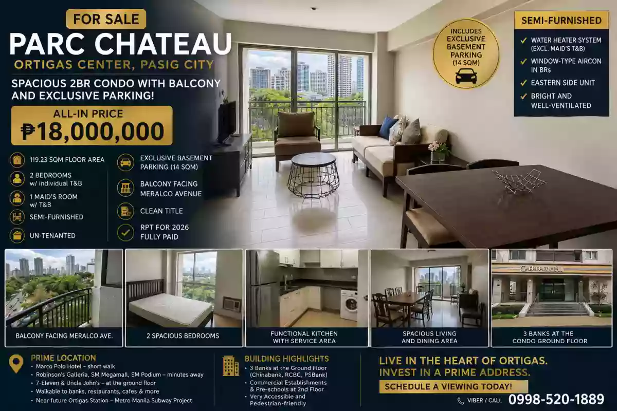 2BR Condo with Maid's BR in Park Chateau Condo for only 18M, 119.23sqm