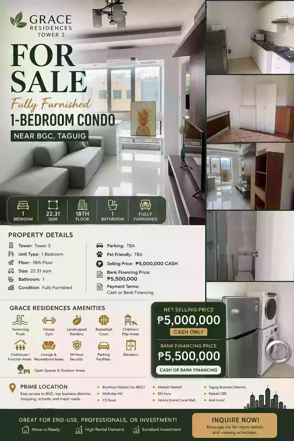 For Sale: 1BR Condo in Ususan, Taguig City — 22.31 sqm
