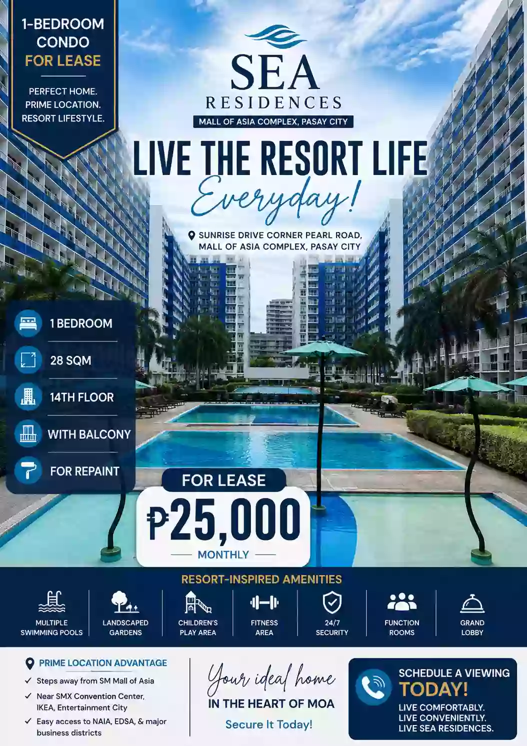 FOR LEASE: 1BR Condo in Barangay 76, Pasay City — 28 sqm
