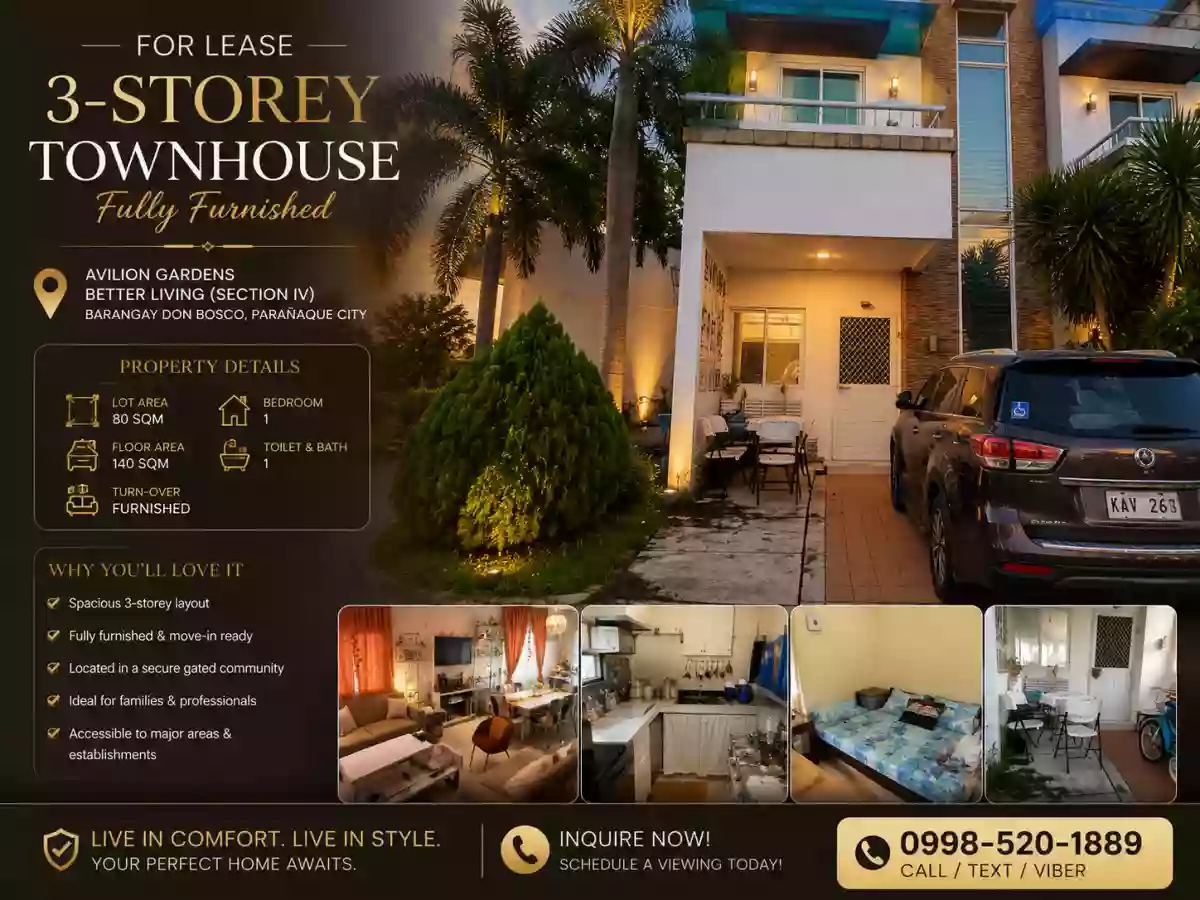 For Lease: 3BR Townhouse in Don Bosco, Paranaque City — 150 sqm FA