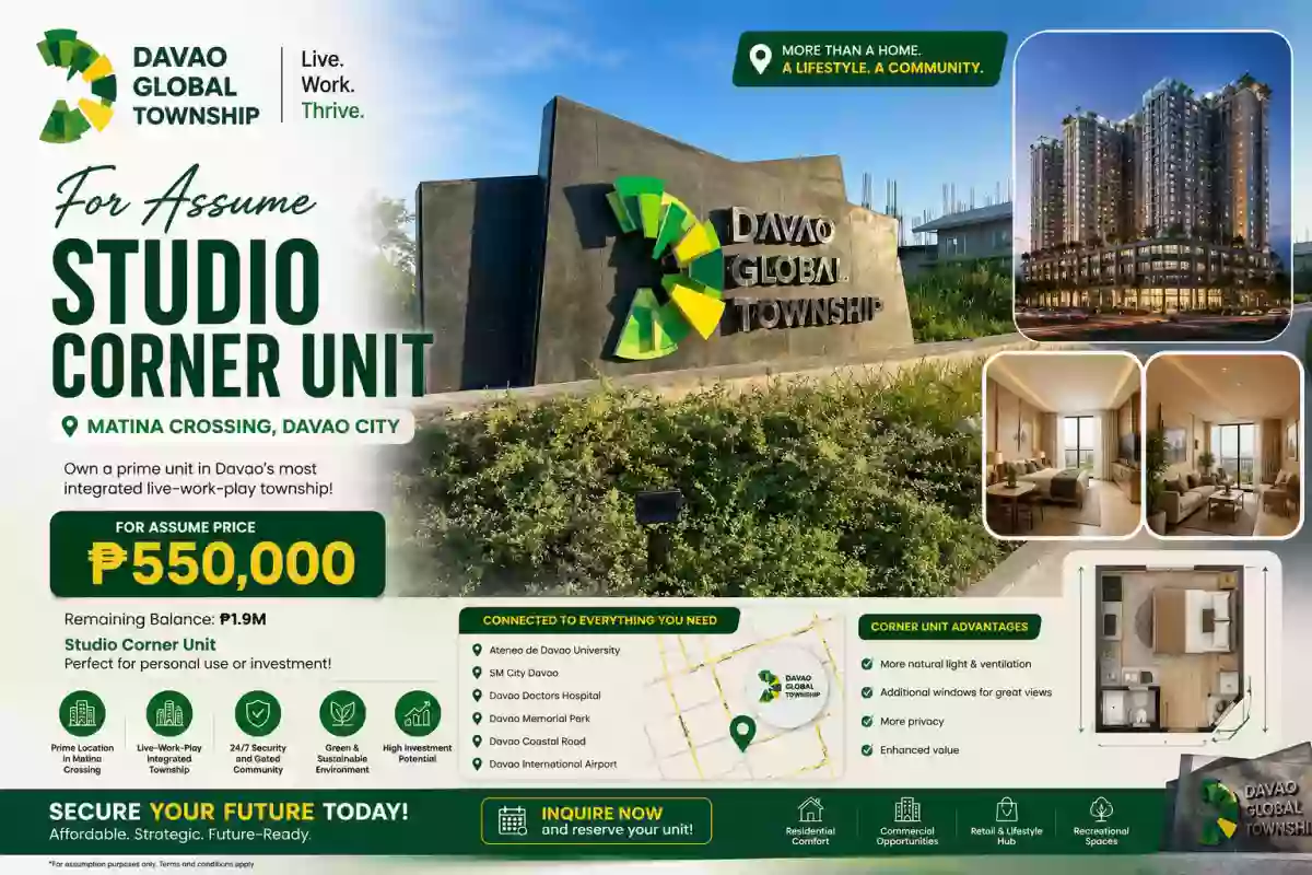 For Assume: Davao Global Township Studio Unit in Matina Crossing, Davao City