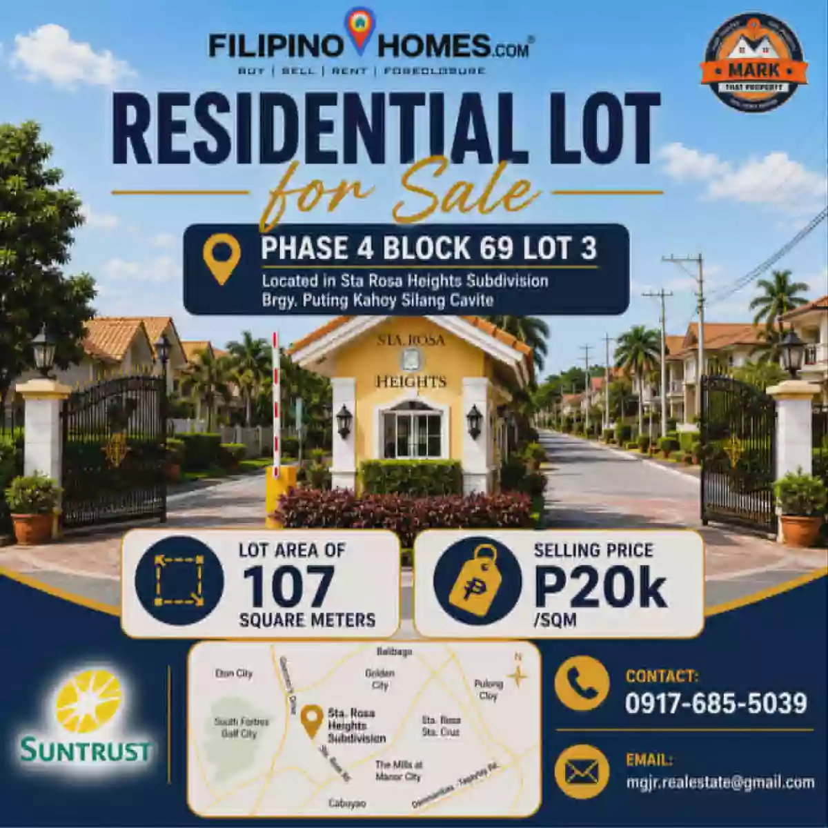 For Sale: Residential Lot in Sta Rosa Heights, Silang Cavite — 107 sqm
