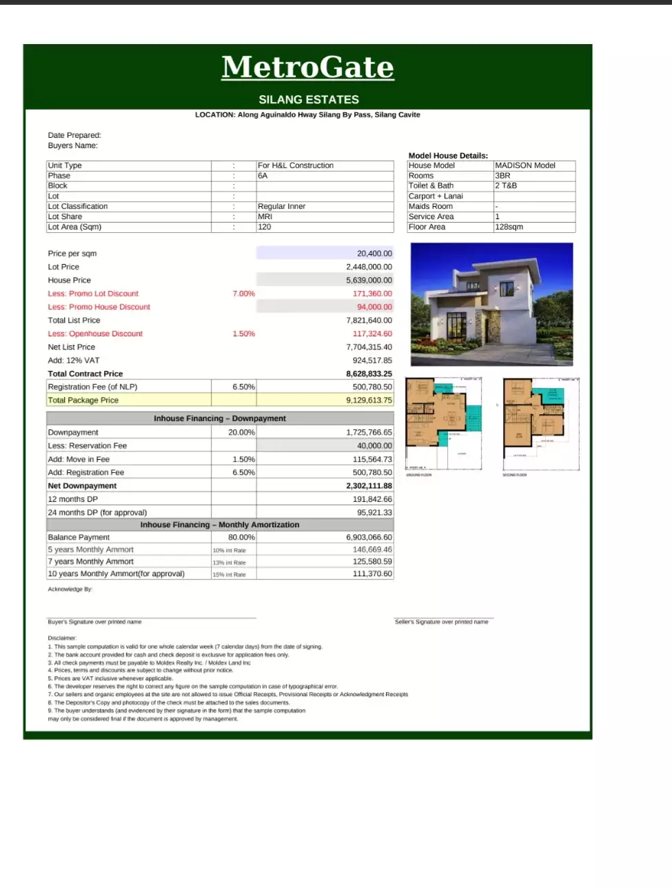 Madison house model for construction at Metrogate Silang Estates — Retirement House in Silang, Cavite, 4118 — Photo 2