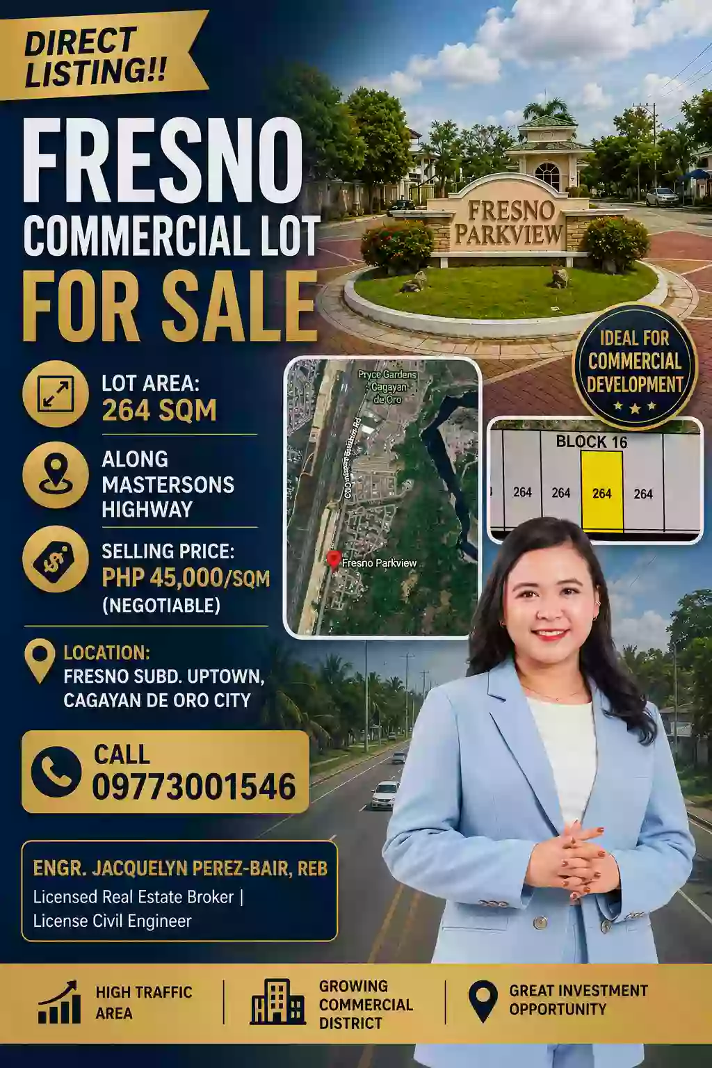 FOR SALE: 264 SQM FRESNO SUBD. COMMERCIAL LOT along MASTERSONS HIGHWAY, LUMBIA, Cagayan de Oro City