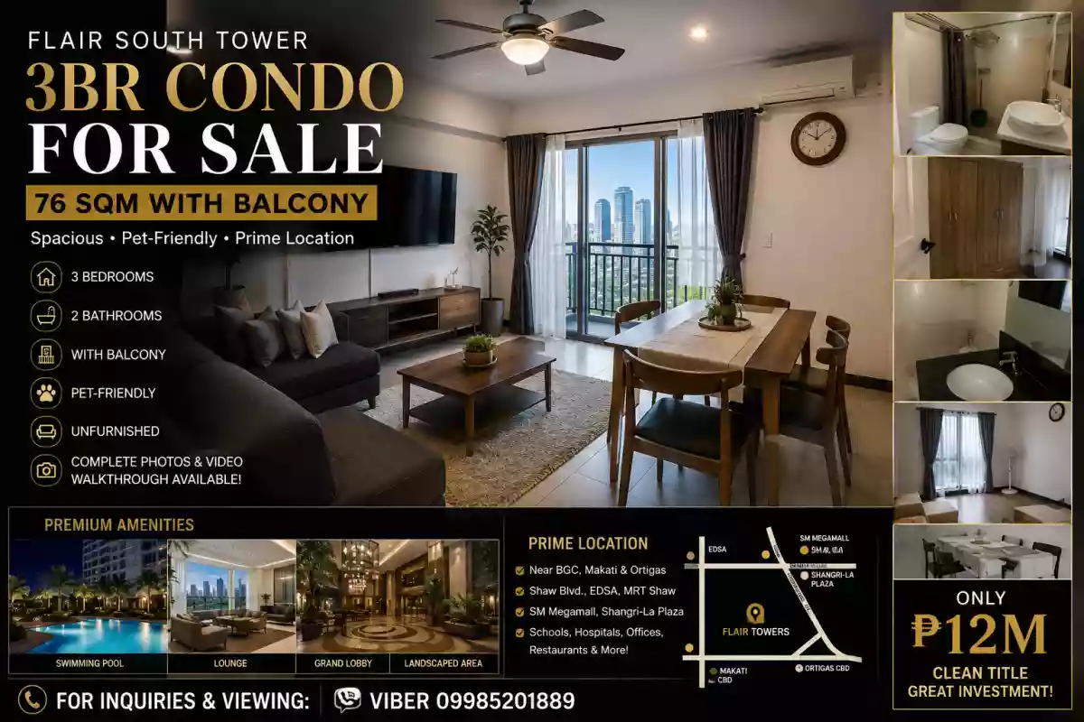 3BR Condo Flair South Tower for only 12M, 76sqm