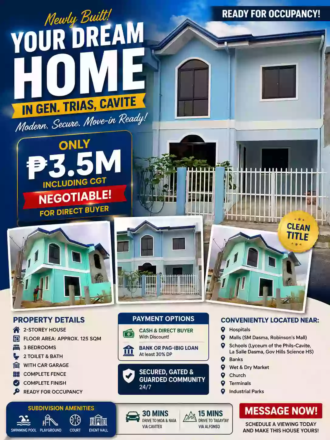 For Sale: 3BR House and Lot in Biclatan, Gen. Trias, Cavite — 110 sqm