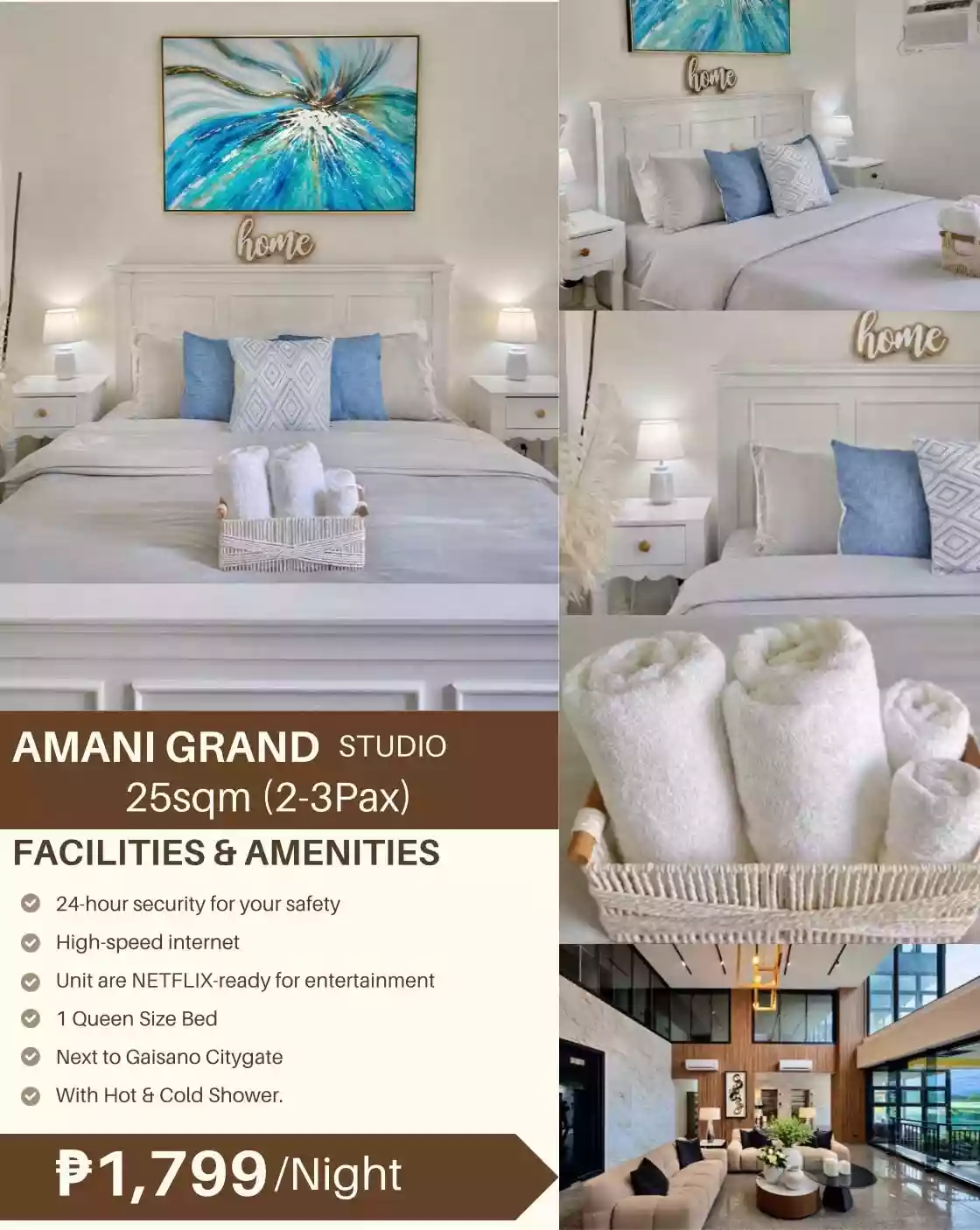 Amani Grand Studio Unit for Rent - near Gaisano Grand Mall Buhangin