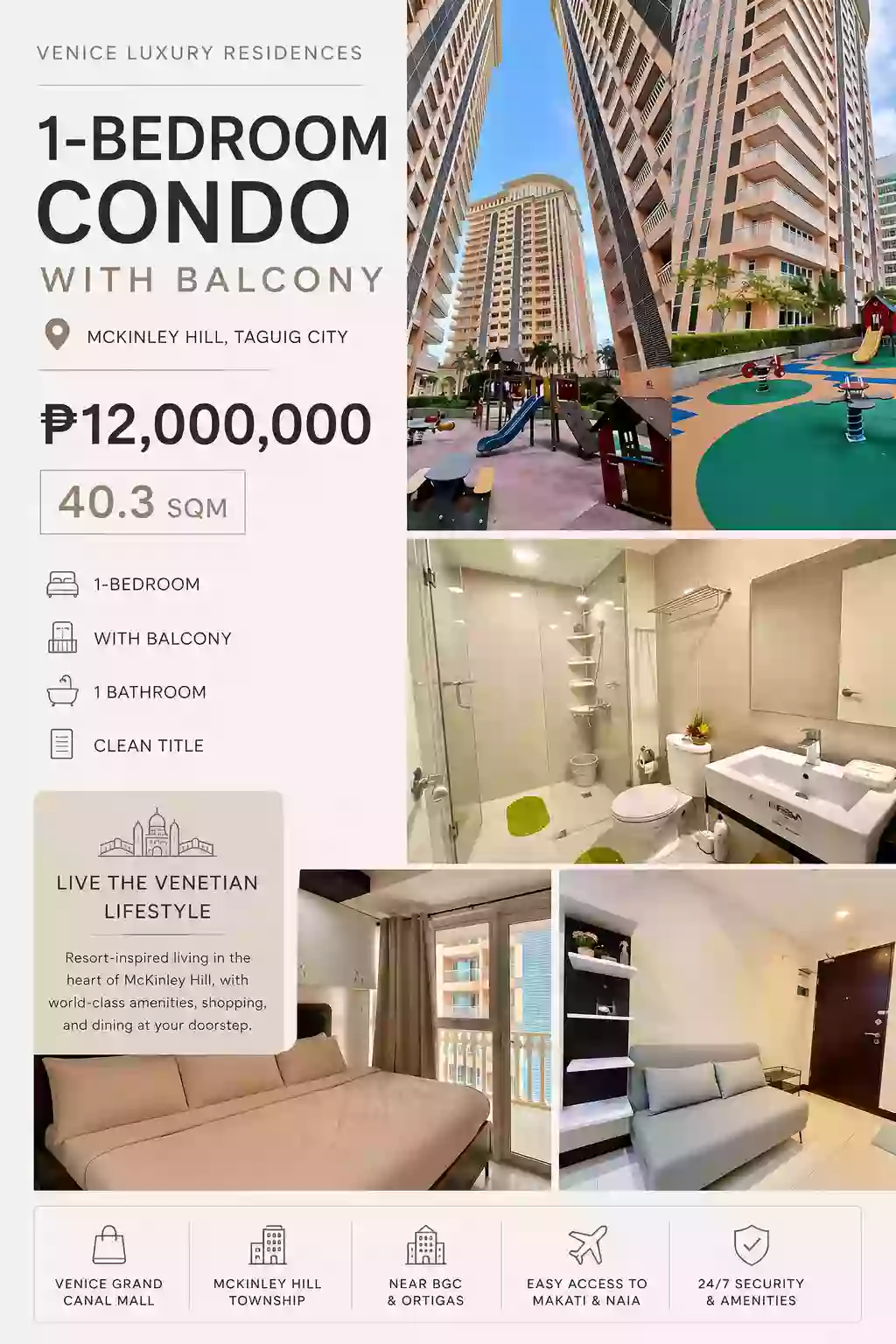 For Sale: 1BR Condo in Fort Bonifacio, Taguig City — 40.3 sqm