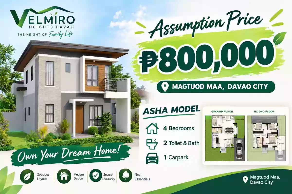 ₱800K Assumption House & Lot | Velmiro Heights Davao | 4BR Asha Model