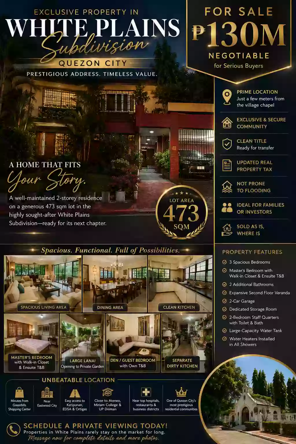 For Sale: 3BR House and Lot in White Plains, Quezon City — 473 sqm