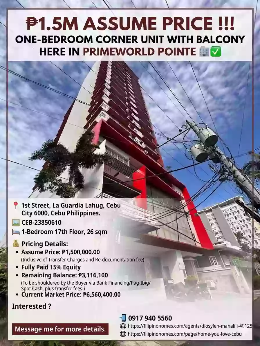 RFO 1-BEDROOM WITH BALCONY FOR ASSUME IN PRIMEWORLD POINTE LAHUG !!! — 1 Bedroom in Lahug, Cebu City, Cebu — Photo 2