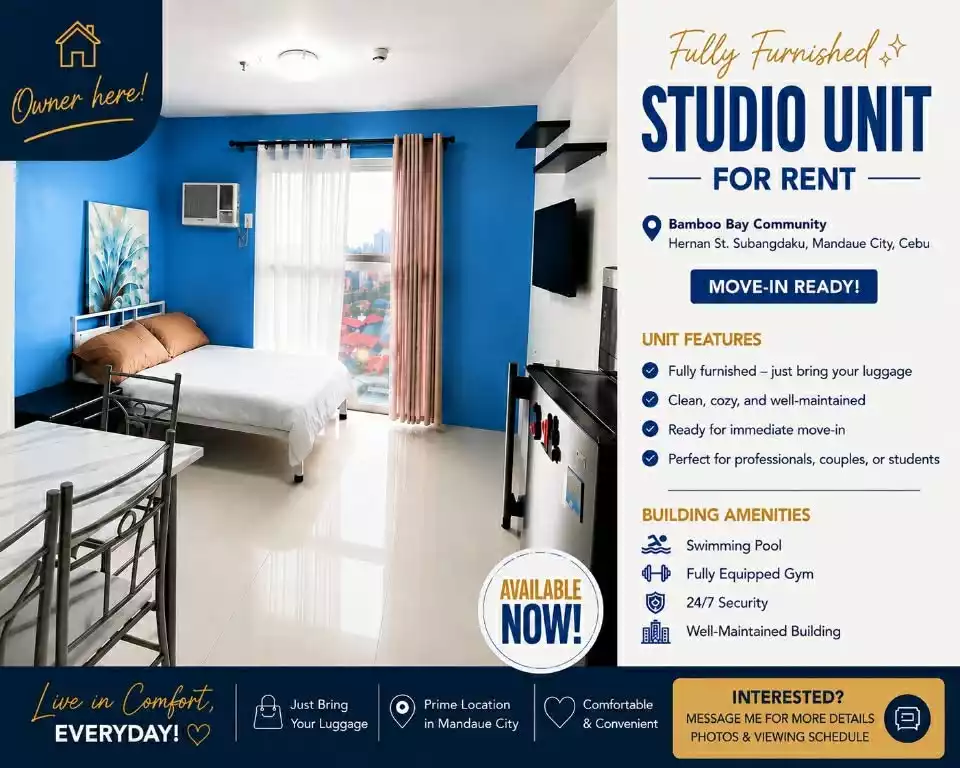 For Rent: Studio Condo in Subangdaku, Mandaue City — Bamboo Bay Community — Studio in Subangdaku, Mandaue City, Cebu — Photo 3