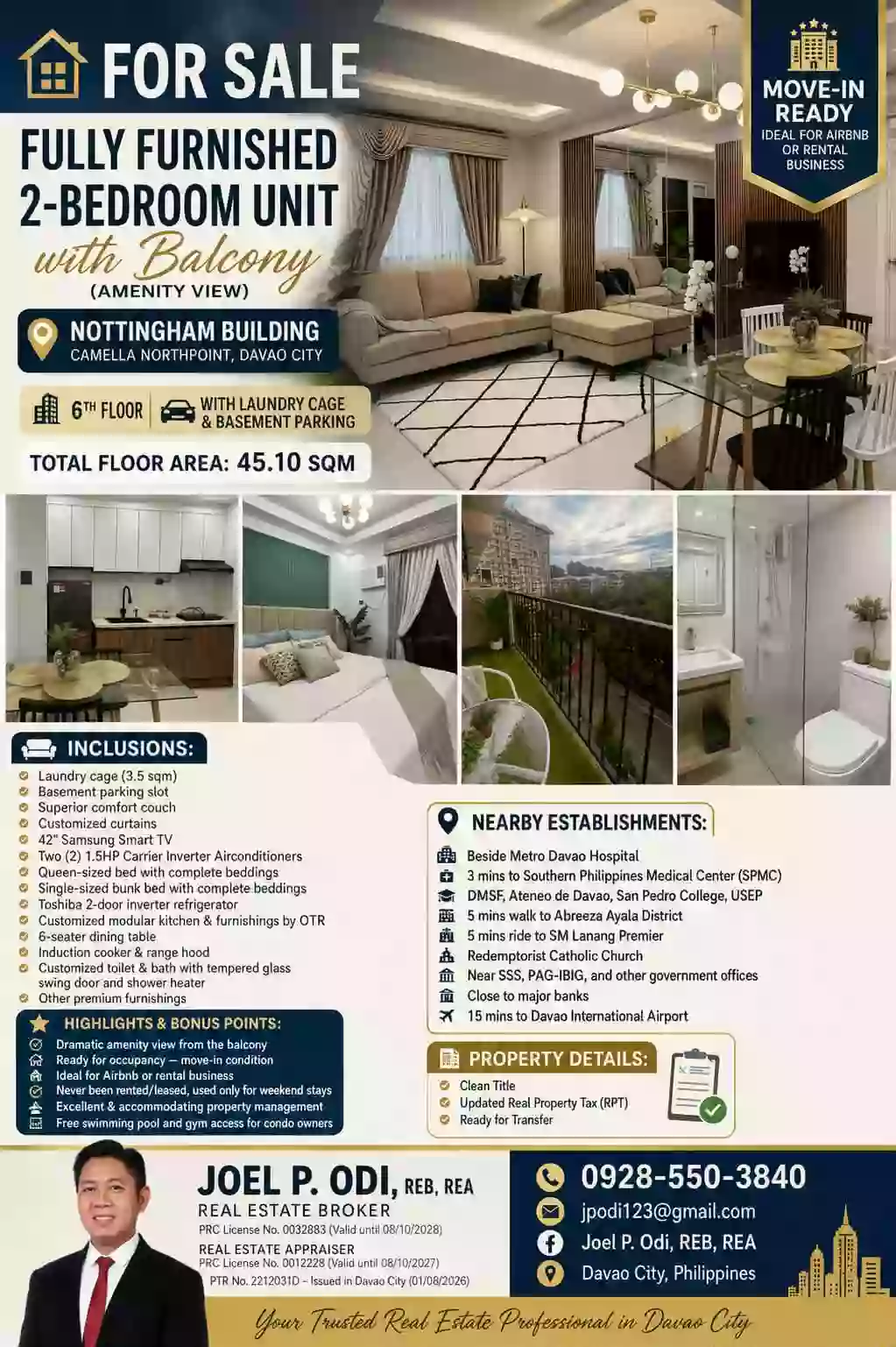 FOR SALE – Fully Furnished 2-Bedroom Unit with Balcony (Amenity View) Nottingham Building, Camella Northpoint, Davao City