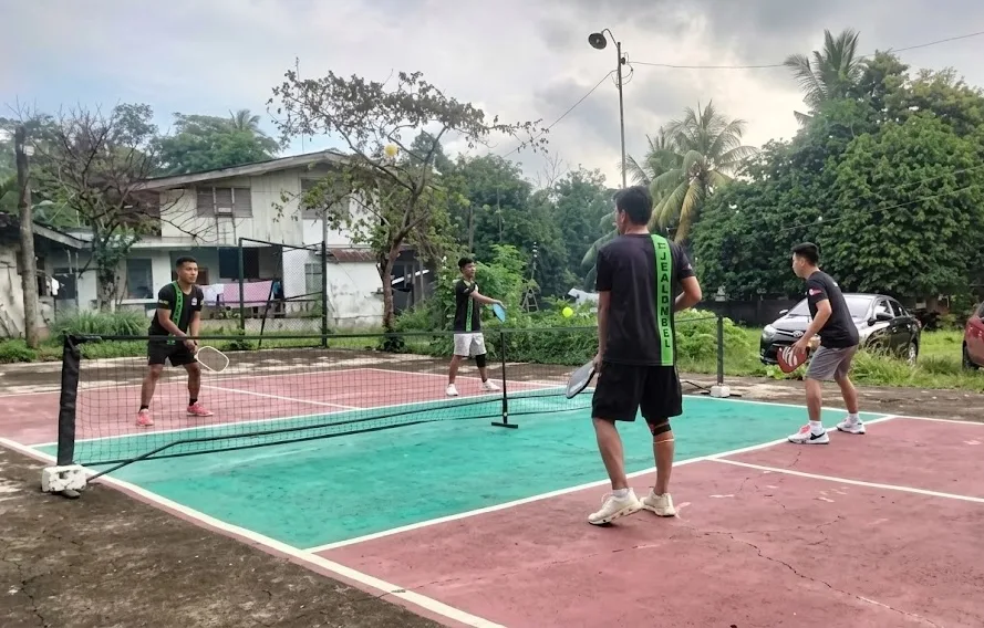 After work pickleball session at a backyard court.