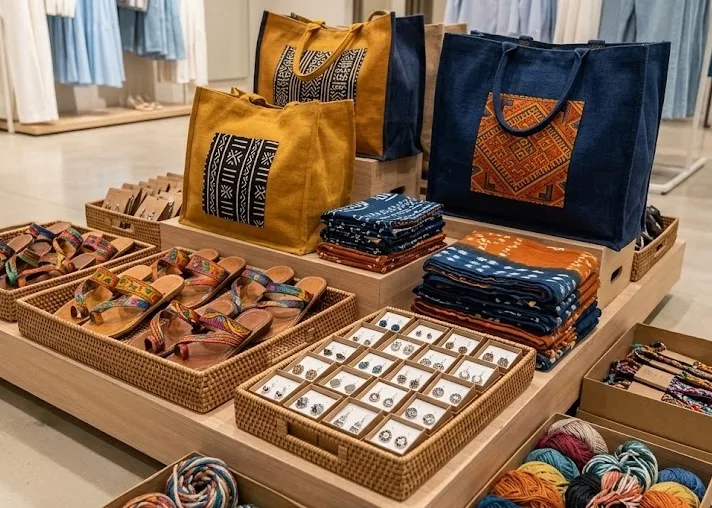 Native and locally produces products on display for sale.