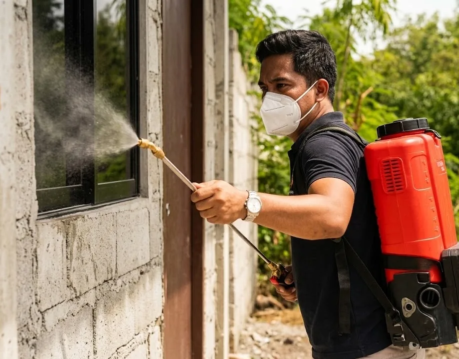 Spraying mist at local areas to avoid dengue.