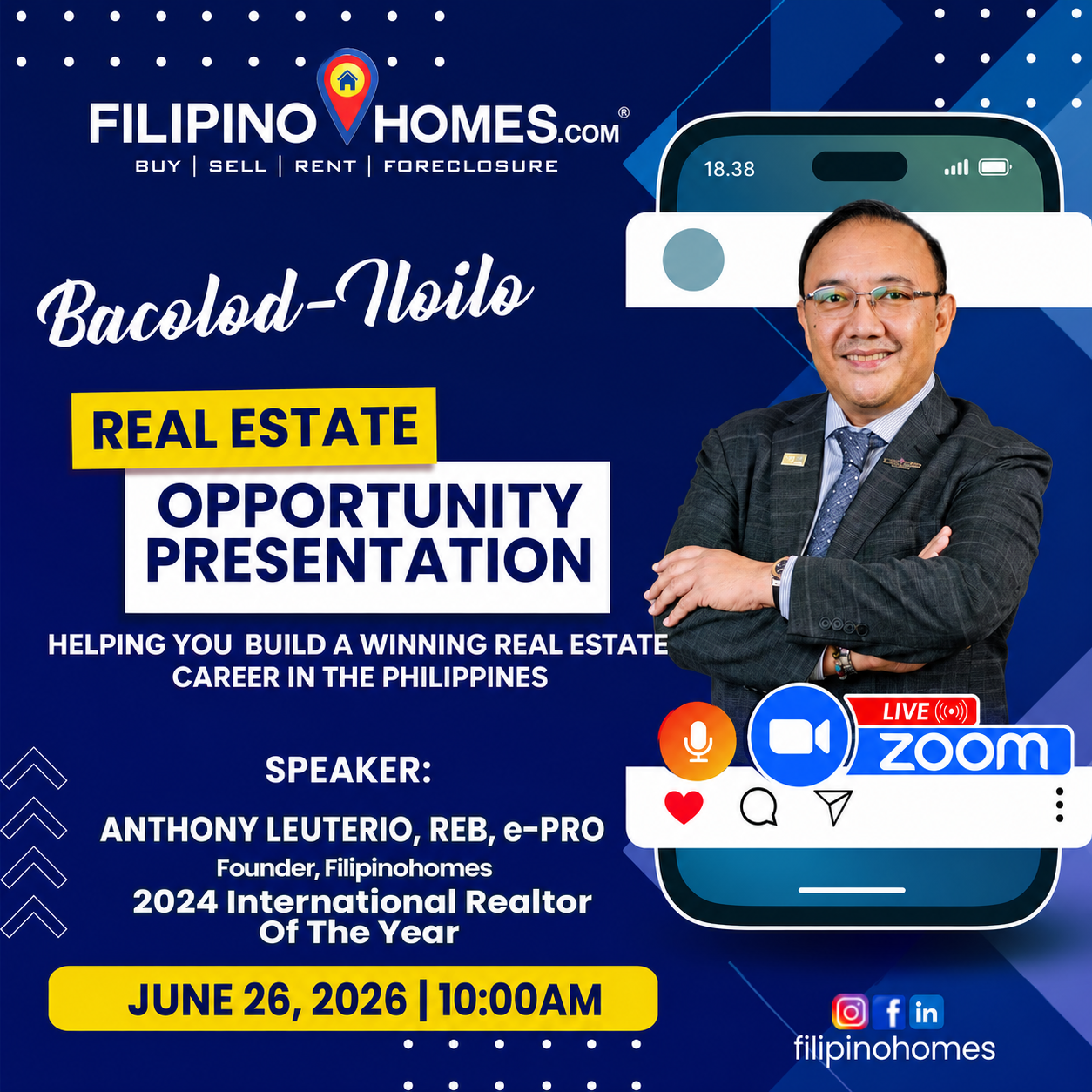 Filipinohomes CEO Anthony Leuterio Leads Virtual New Agents Orientation for Bacolod-Iloilo