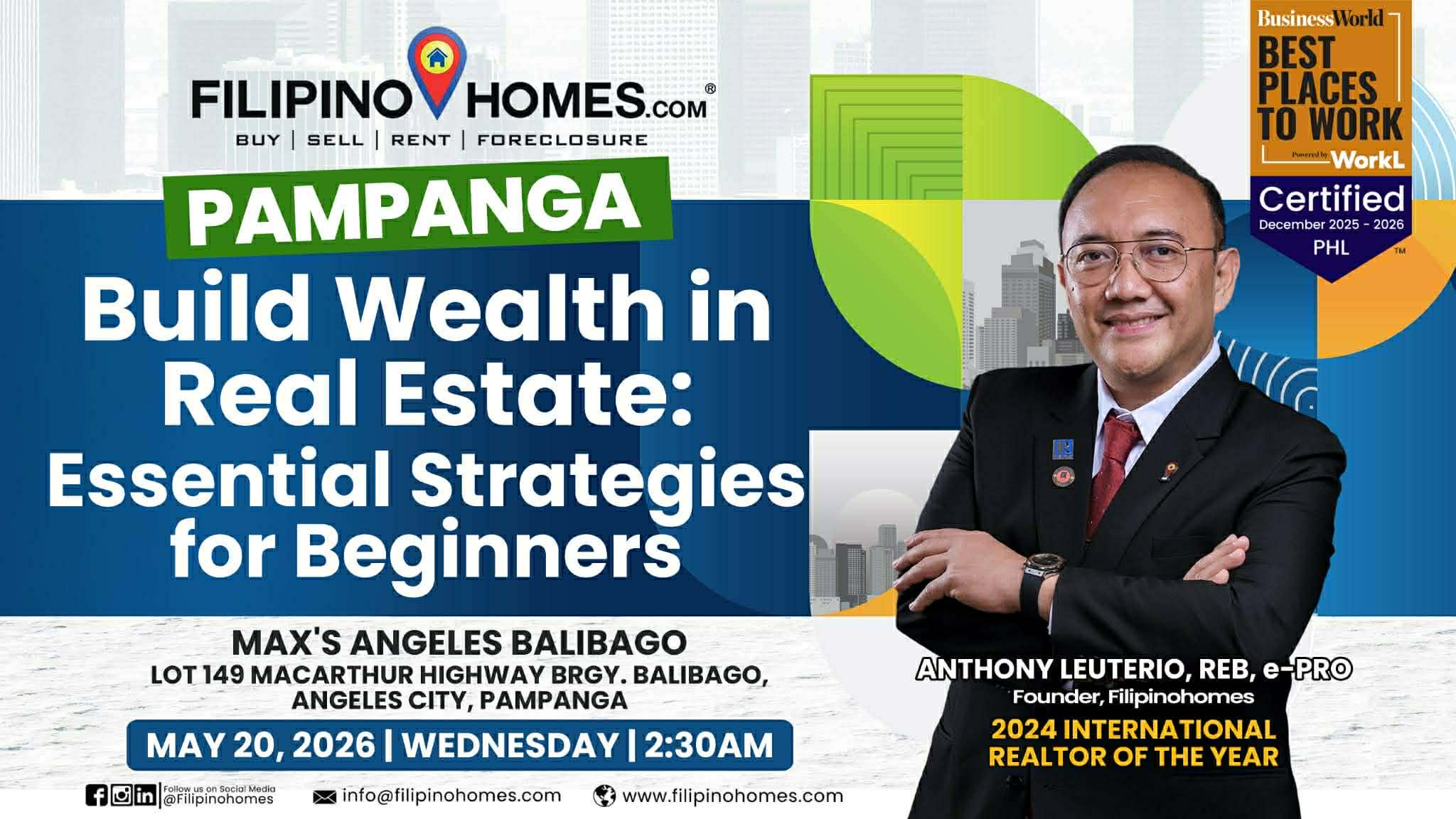 Filipinohomes CEO Anthony Leuterio To Host Wealth Seminar for Beginners Amid Pampanga’s Property Boom on May 20