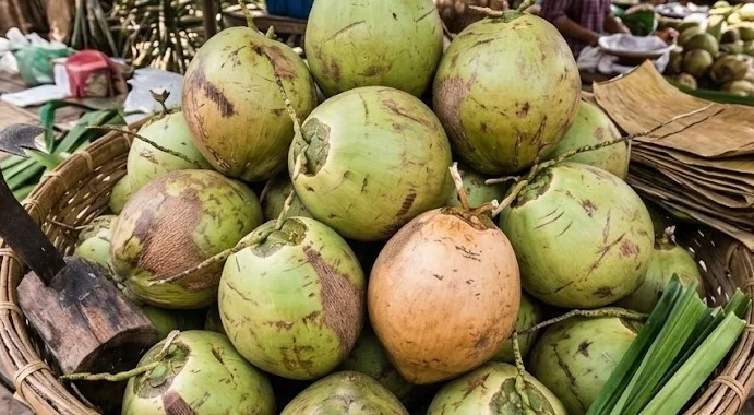 A coconut harvest display.