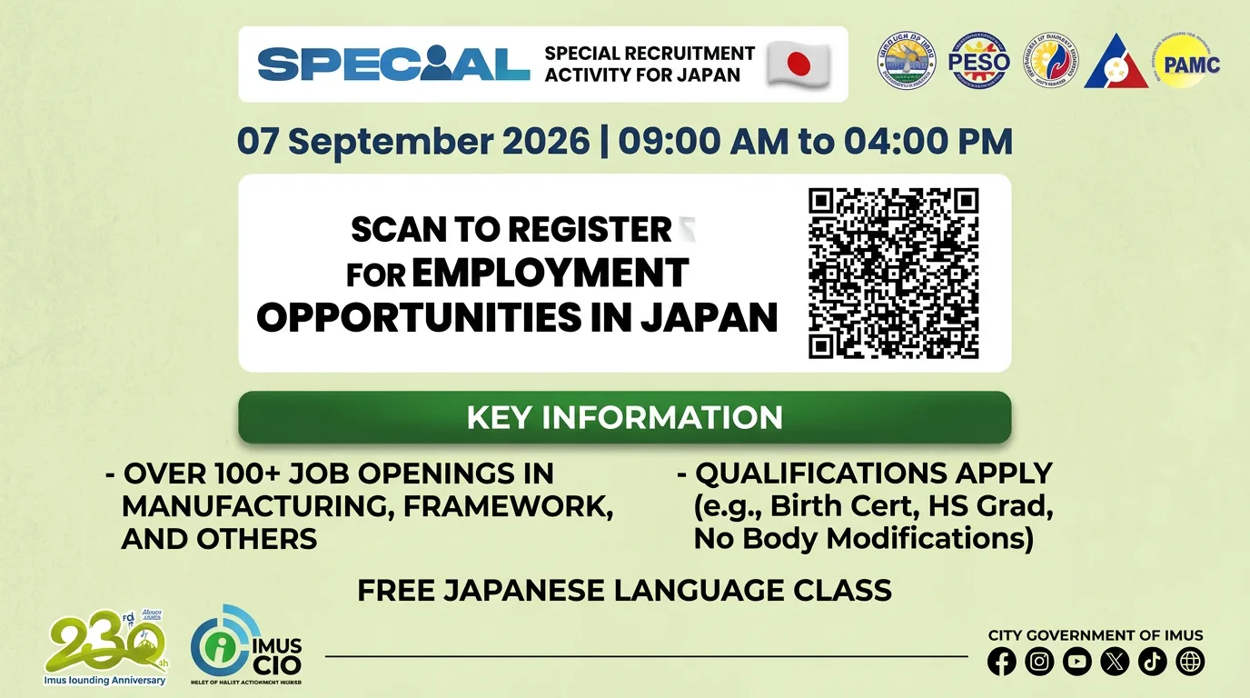 Your Japan Dream Job Awaits: Special Recruitment on September 7 in Imus