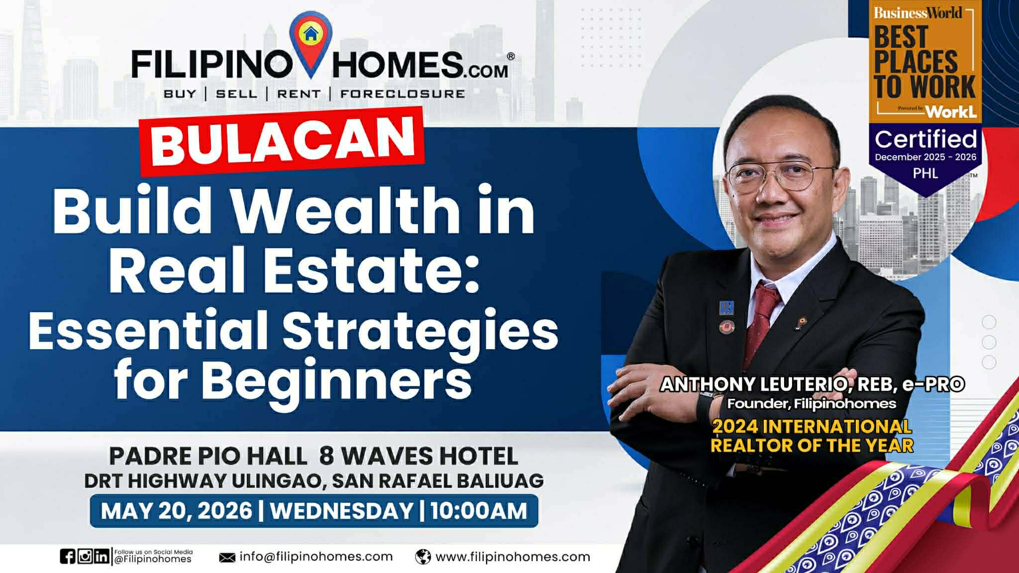 Filipinohomes CEO Anthony Leuterio to Lead Wealth Seminar in Bulacan on May 20 as Construction Permits Rise and 4PH Projects Expand