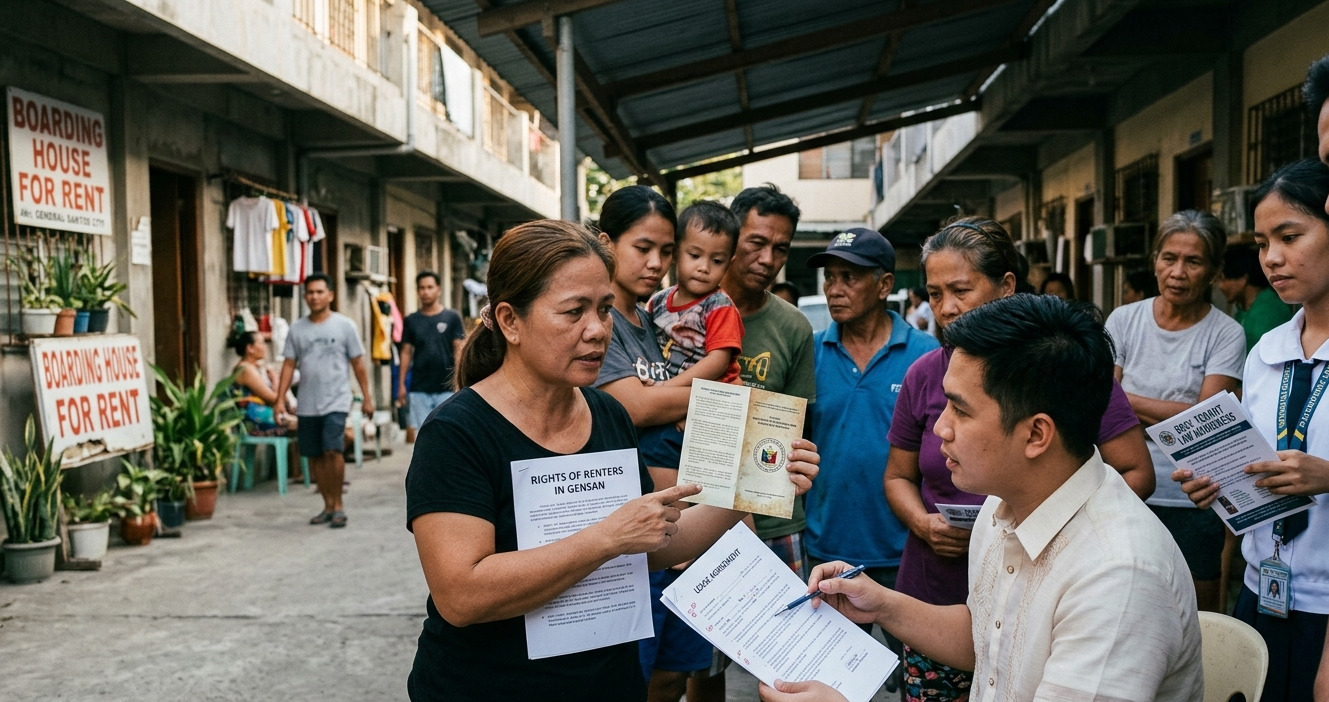 A legal representative discusses tenant rights and rental agreements with residents in General Santos City.