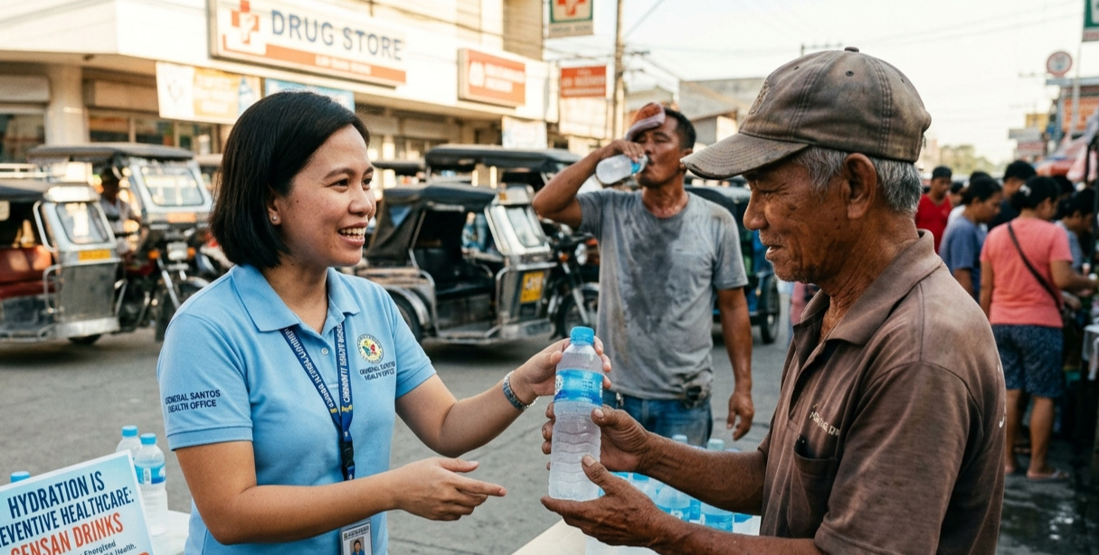 Healthcare outreach in General Santos City promoting hydration as preventive wellness.