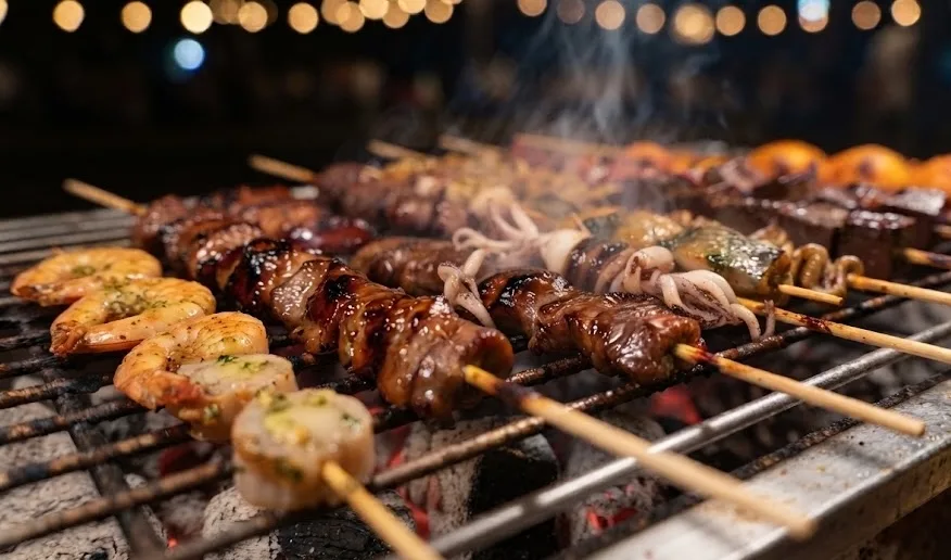 Delicious grilled foods sold at the boulevard.